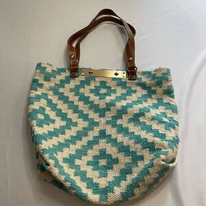 Patricia Nash Chennai Hand Loomed Blue White Large Tote Purse Handbag